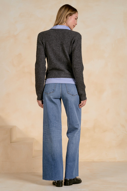 Charcoal Blue Cardigan Collared