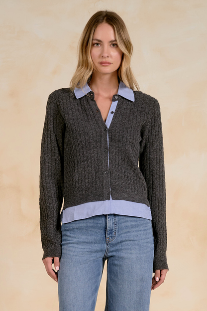 Charcoal Blue Cardigan Collared